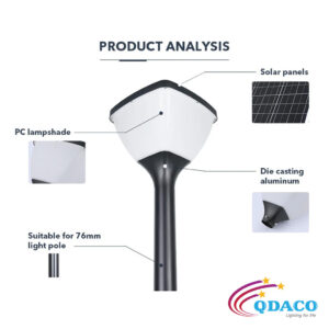 Đầu Đèn LED Sân Vườn Công Viên Năng Lượng Mặt Trời QDG-TYD2508 20W QDACOVN cho cột cao 2-4m