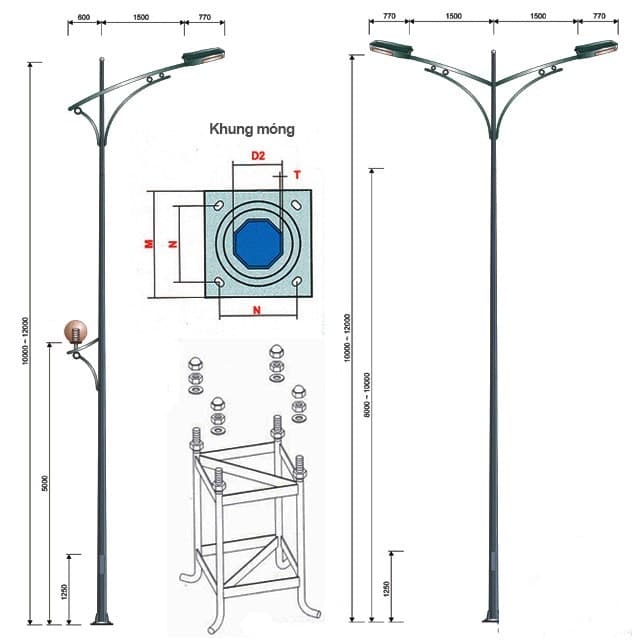 Cột Đèn Cao Áp Rời Cần Đơn Đôi Giải Pháp Chiếu Sáng Đường Phố Hiện Đại 2 Cột Đèn Cao Áp Rời Cần Đơn Đôi Giải Pháp Chiếu Sáng Đường Phố Hiện Đại