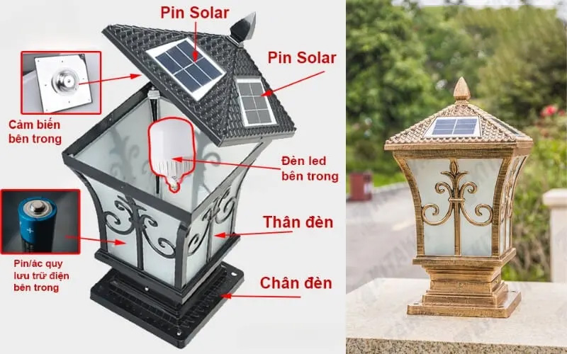 Cách lắp đèn trụ cổng năng lượng mặt trời đơn giản và hiệu quả 2 Cấu tạo về đèn trụ cổng năng lượng mặt trời