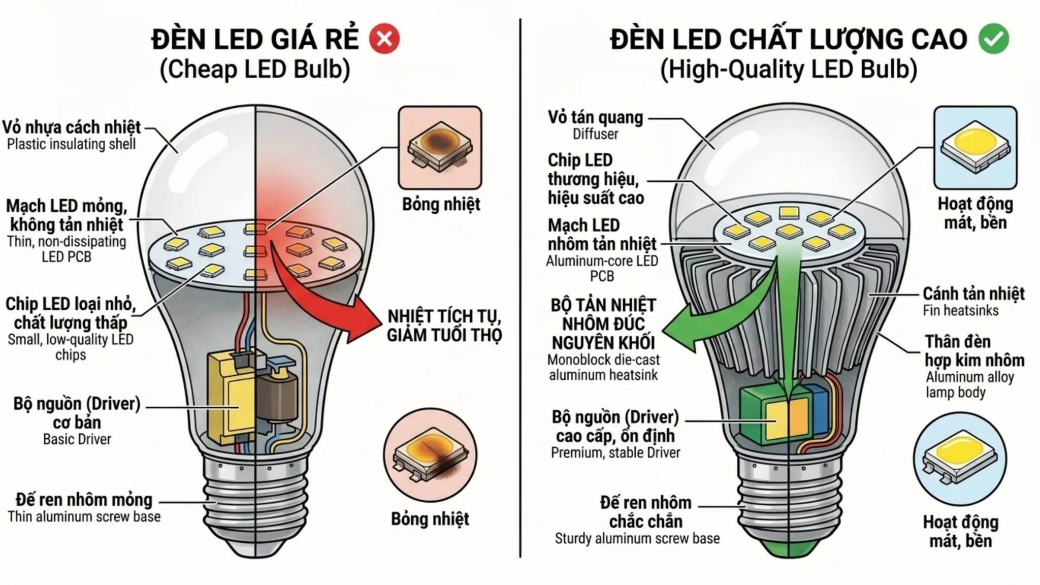 Sai Lầm 2: Bỏ Qua Thiết Kế Tản Nhiệt Của Đèn
